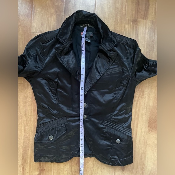 Y2k Shiny Black 'Diesel' Blazer Moto Jacket With Playing Card Embroidery - Picture 9 of 11